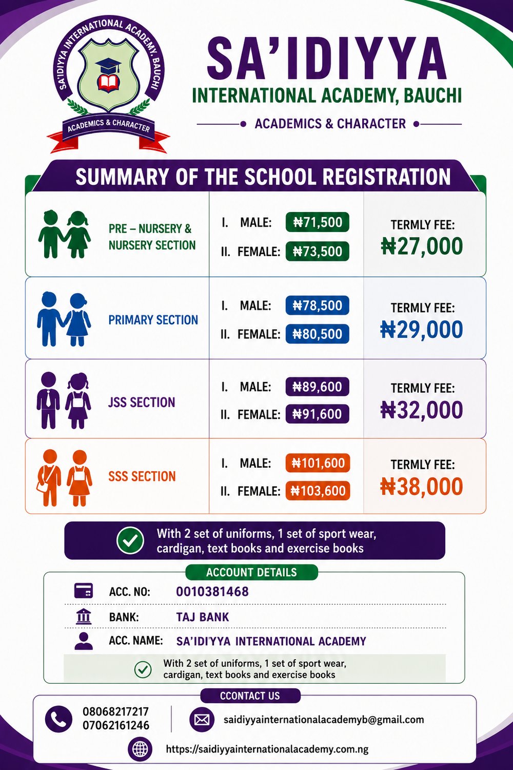 Morning Section Registration Fees